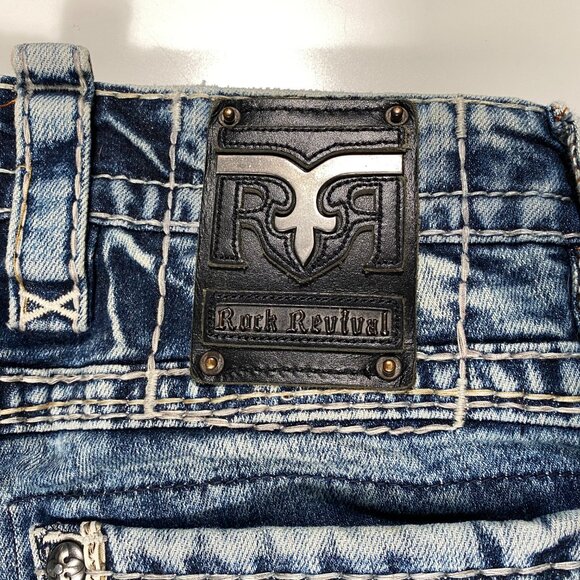 Rock Revival Lampson Low Rise Slim Bootcut Raw distressed denim jeans size 29x32 - Picture 11 of 14